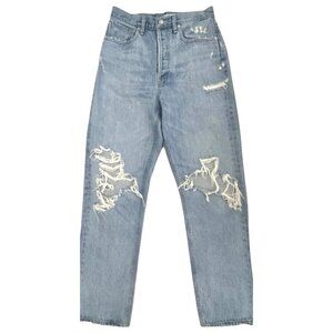 AGOLDE High-Rise Distressed Straight Leg Jeans Light Wash Designer Denim 26